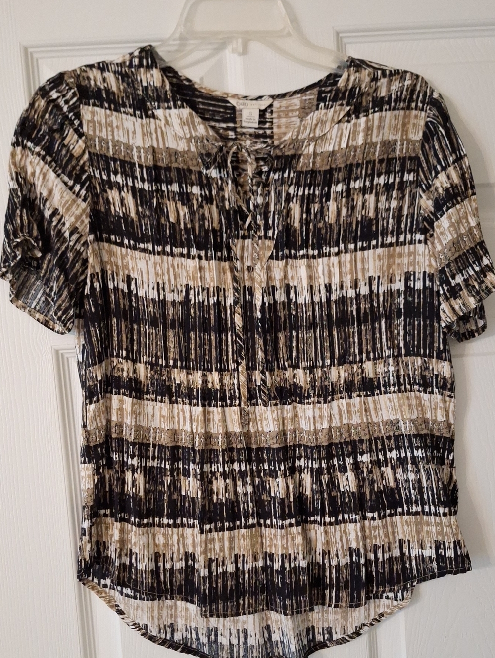 Women’s Striped Tie-Neck Blouse - Black & Tan